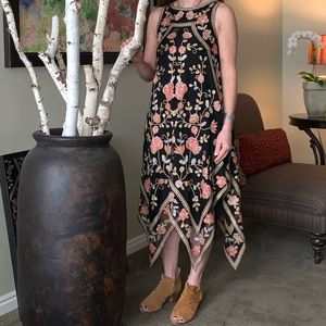 TOLANI embroidered black asymmetrical hem dress S